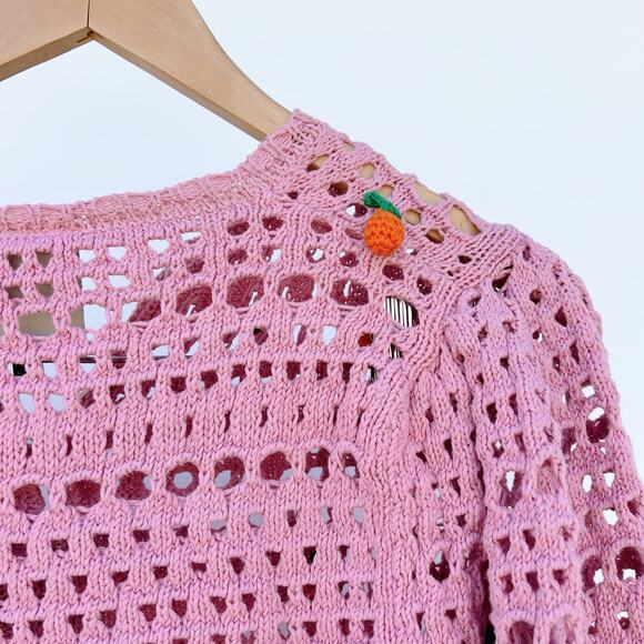 New Farm Rio Orange Tassel Crochet Cardigan Sweater Pink Boho Blouse Knit Small - Picture 10 of 12